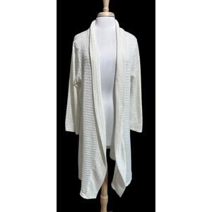French Bazaar Womens Open Knit Boho Duster Cardigan Size XL Ivory Beachy Cottage
